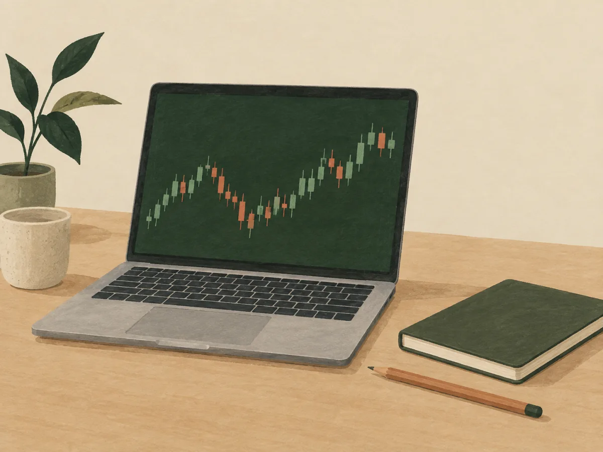 Illustration of a laptop displaying a stock chart