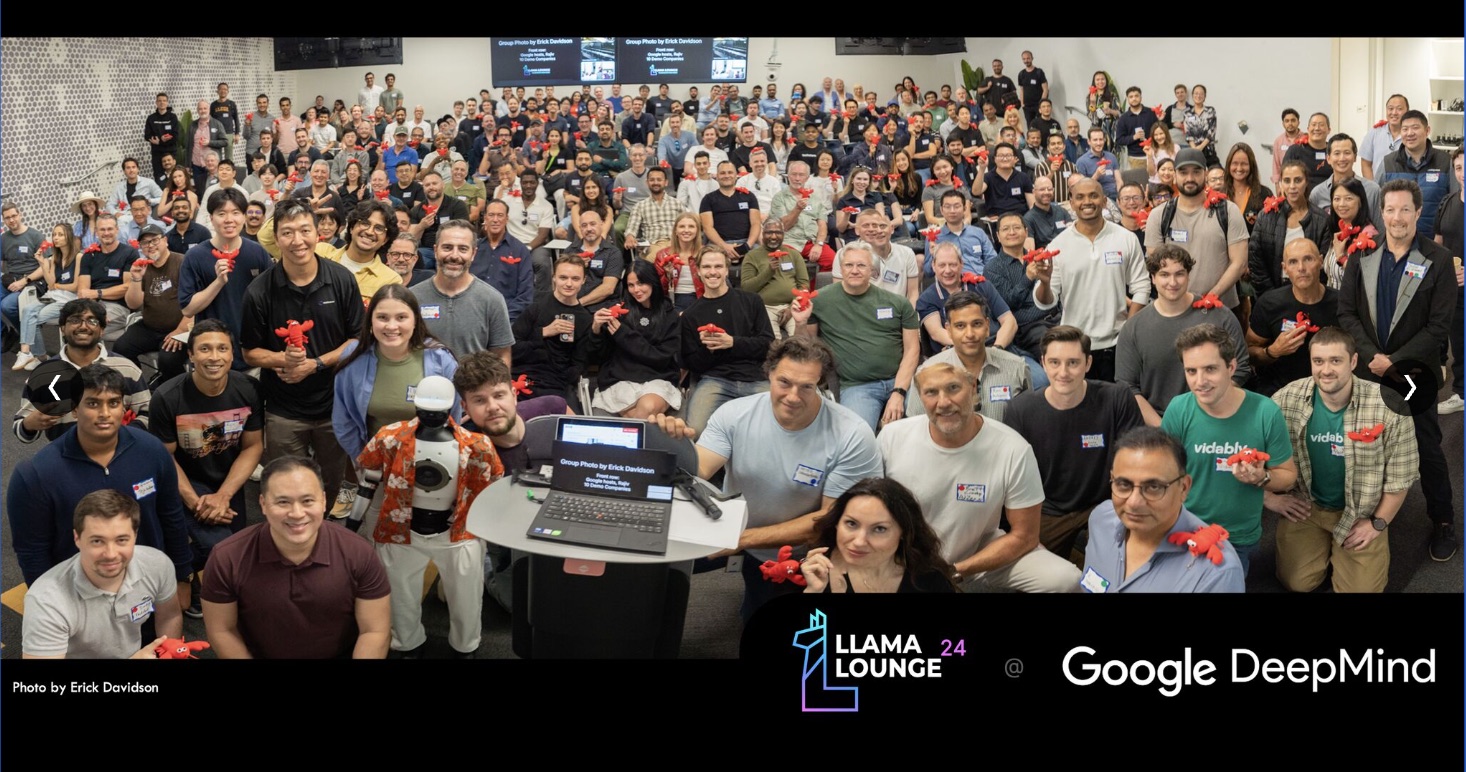 Group photo at Llama Lounge 24 at Google DeepMind, where I represented Glam AI. Photo by Erick Davidson.